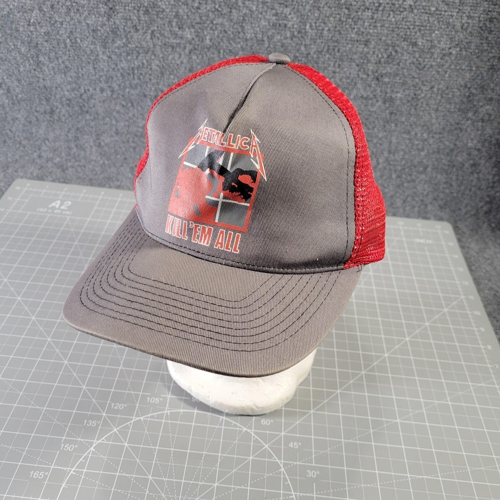 Metallica Kill Em All Hat Snap Back Mens One Size Gray Red Trucker Bio-Domes Cap